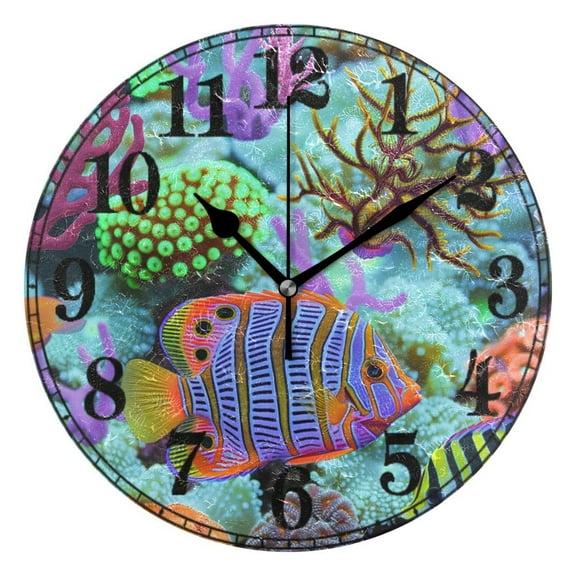 Fish in Ocean Coral Silent Wall Clock 10" Non-Ticking Battery Clock