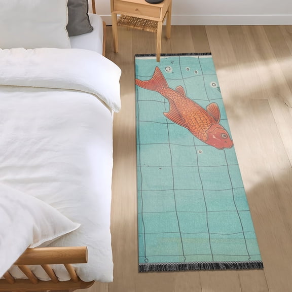 Fish in The Pool Green Leaves Bedside Runner Rug 2'x 6' Non Slip Carpet Floor Mat Area Rug