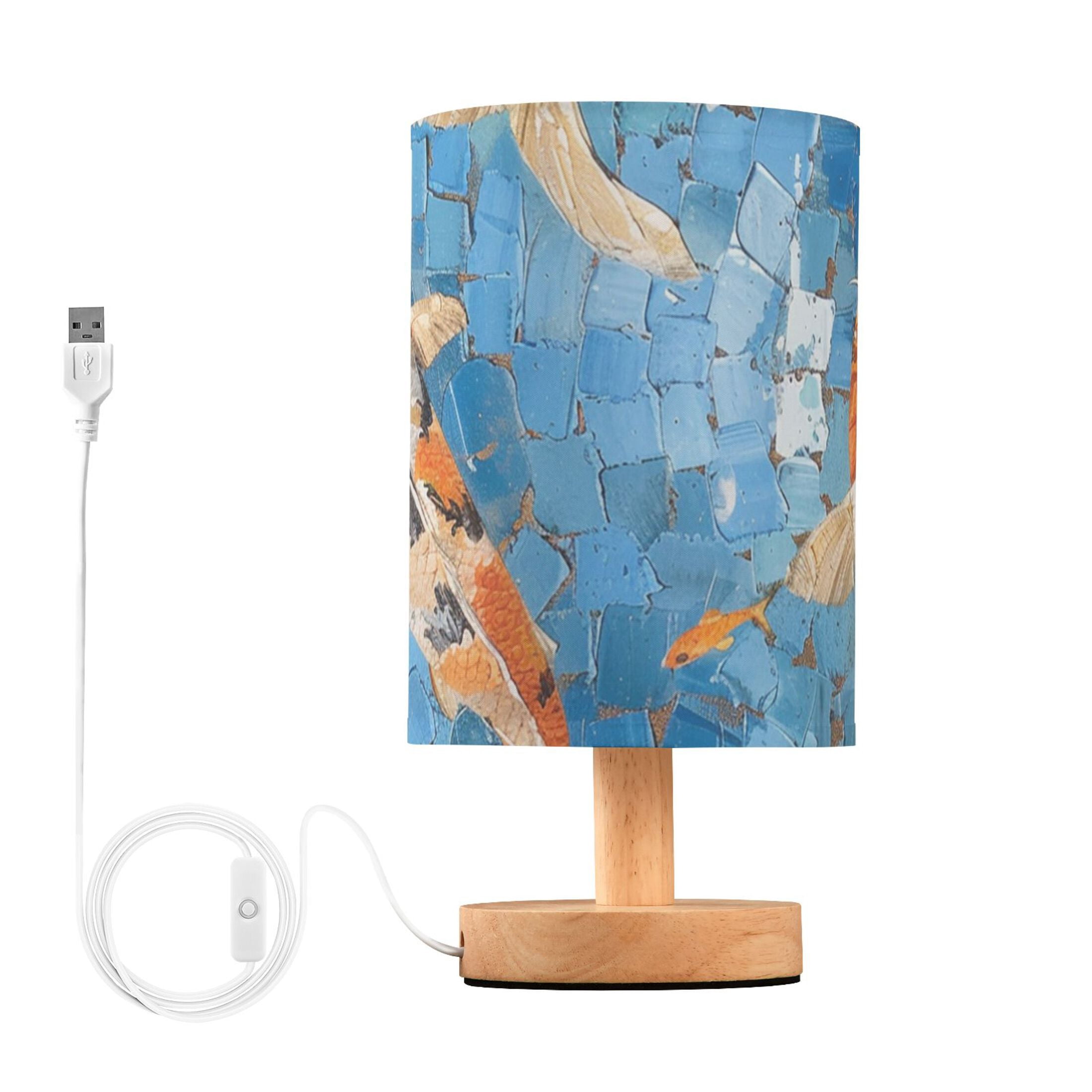 Fish in The Pool Oil Painting Table Lamp with USB Port LED Warm Light Lamp Night Light Home Decor