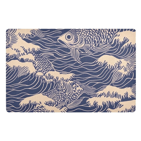 Fish in Waves Floor Door Mat Outdoor Indoor for Home Entrance Welcome Mats 32"x20"