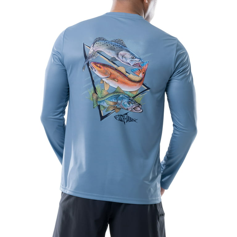Fish N Vibe Men's Long Sleeve Sun Protection Performance Fishing Tee, Size: 3XL, Blue