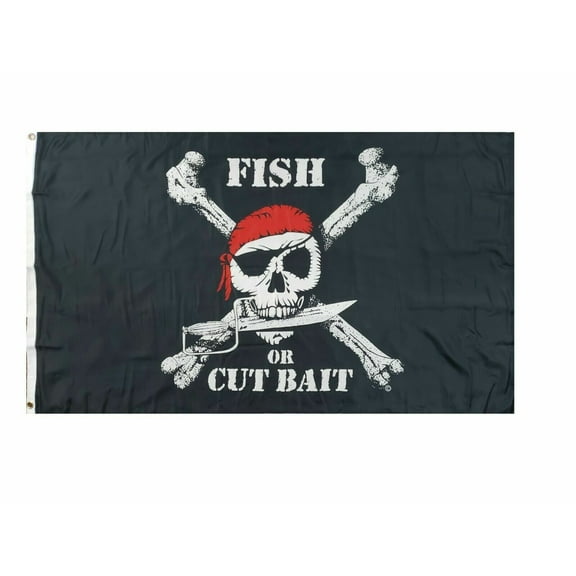 Fish or Cut Bait Pirate Flag 3x5ft Boat Flag Jolly Roger Flag Fishing Flag Funny