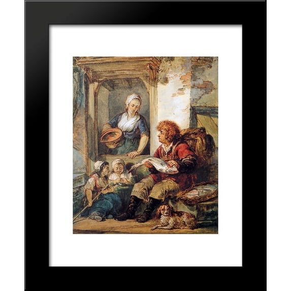 Fish salesman at woman and chidren 20x24 Framed Art Print by Abraham van Strij