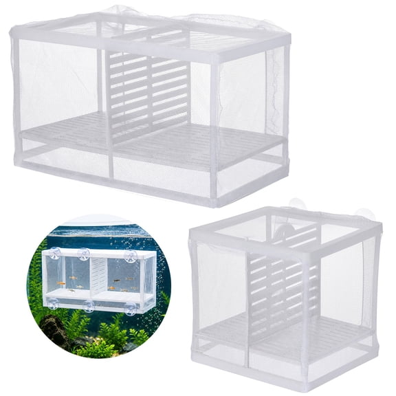 2 Pcs Fish Tank Breeders, Aquarium Hatchery Net Boxes with Dividers, Mesh Fish Breeding Isolation Boxes with Spare Nets & Suction Cups, Fry Shrimp Hatchery Nursery for Breeding