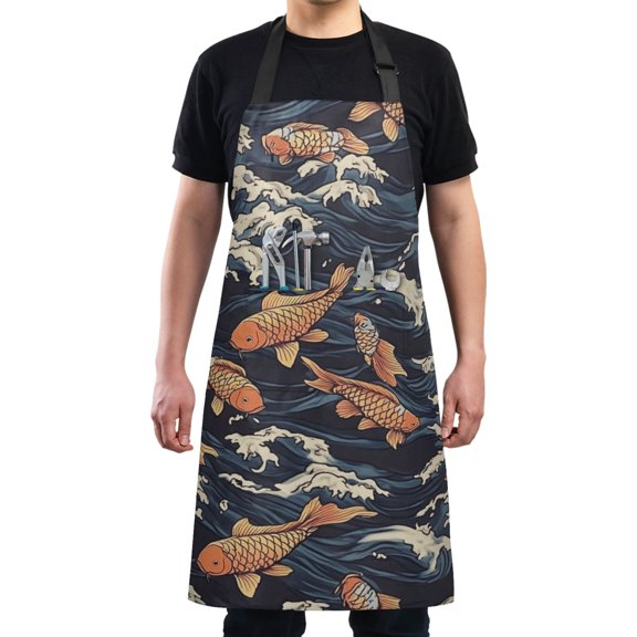 Fish with Deep Waves Chef Kitchen Apron with Pockets for Women Waterproof Aprons for Cooking Baking