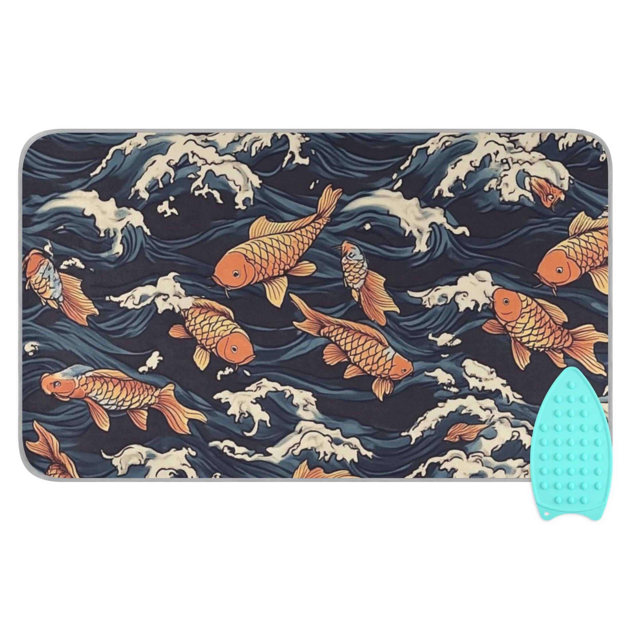 Fish with Deep Waves Ironing Mat Blanket for Table Top Travel Portable Ironing Board Pad 47.2x27.6 Inch