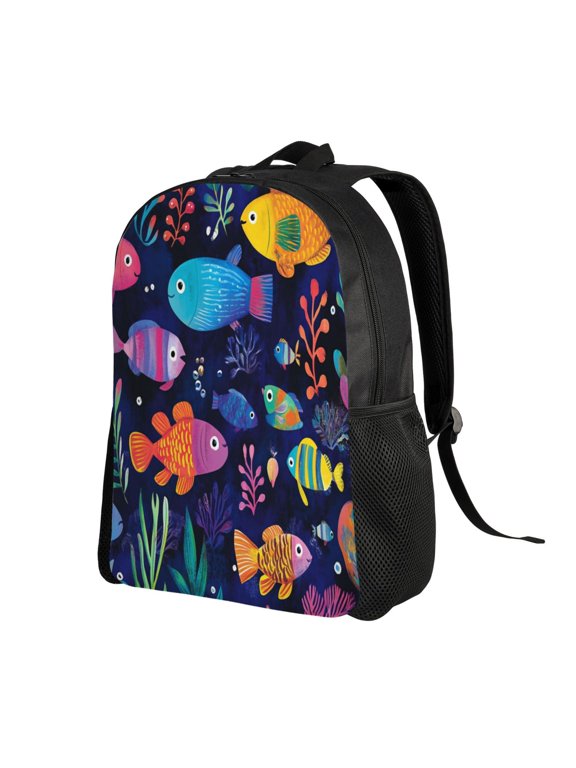 FishPattern Backpack Double Shoulder Backpack Durable, Spacious, Ergonomic Design for Travel, Work & Outdoor Use