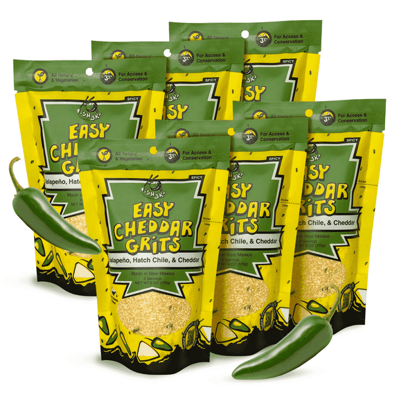 FishSki Provisions Easy Cheddar Grits, Jalapeno Hatch Green Chile, Granules, Shelf-Stable, Bag, 6 oz, 6 pack