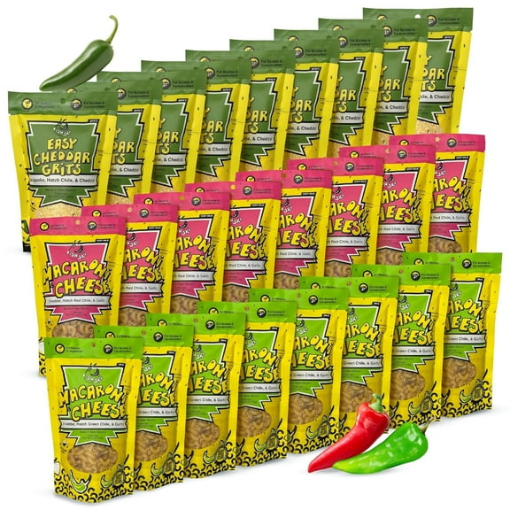 FishSki Provisions Hatch Chile Grits, Mac and Cheese - Just Add Water - Multi Recipe Pack (24 x 6oz Packs)