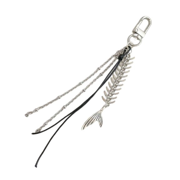 Fishbone Black Rope Charm Keychain Pendant Backpack Decoration for Women Girl