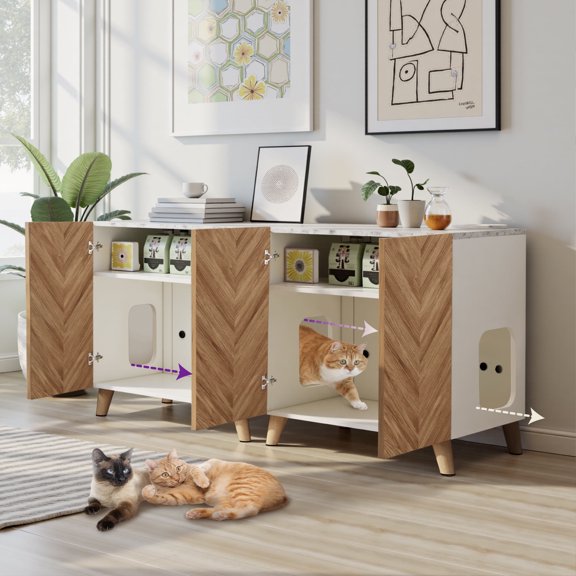 WHIFEA 32" Wooden Cat Litter Box Enclosure - Hidden Cat Washroom with Ventilation & Deep Design, Fits Most Litter Boxes for Living Room, Bedroom