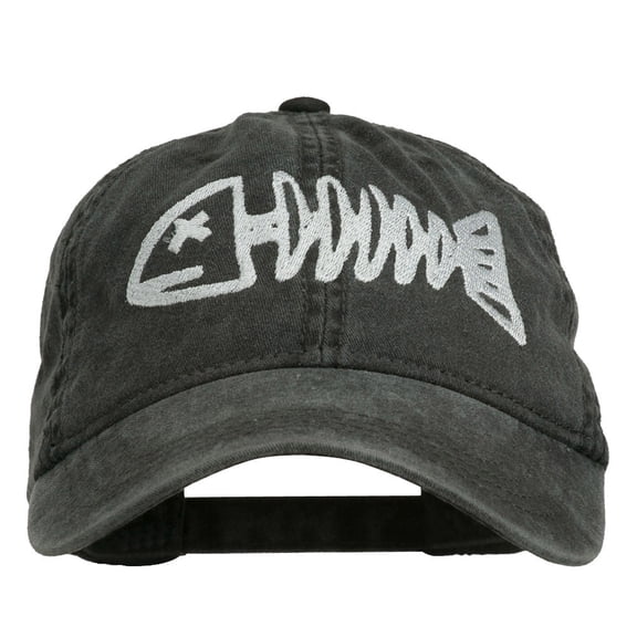 Fishbone Embroidered Pigment Dyed Brass Buckle Cap - Black OSFM