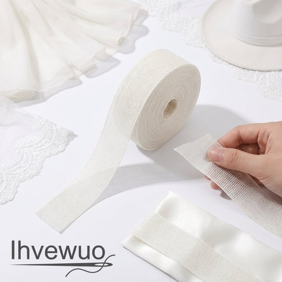 Ihvewuo Fishbone Hem Tape for Sewing 10.9 Yards Edge Roller for Chiffon & Thin Fabrics Reusable Narrow Hem Sewing Tape for Thin Fabric Easy Hemming Guide for Sewing Beginners White