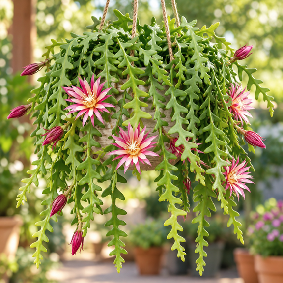 Fishbone Zig Zag Cactus Plant Live for Planting, Zig Zag Cactus Plant, Frangant Pink-White Flowers for Indoor Outdoor in 4 Inc Pot