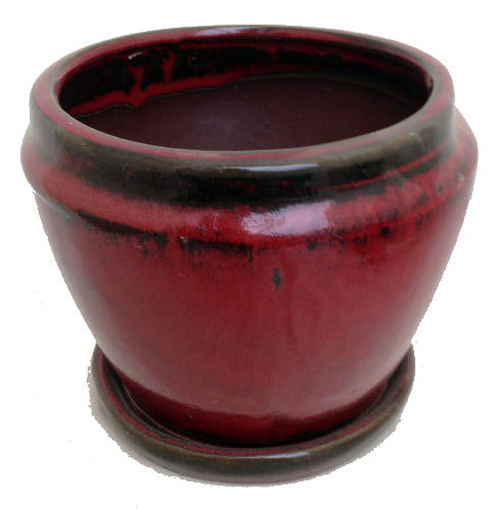 Fishbowl Glazed Ceramic Pot/Saucer Oxblood 6.25" x 5.5" With Felt Feet