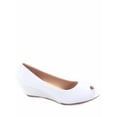 thumbnail image 1 of Fisher-7 Women's Slip On Patent Open Peep Toe Low Wedge Heel Pump Shoes ( White, 9 ), 1 of 2