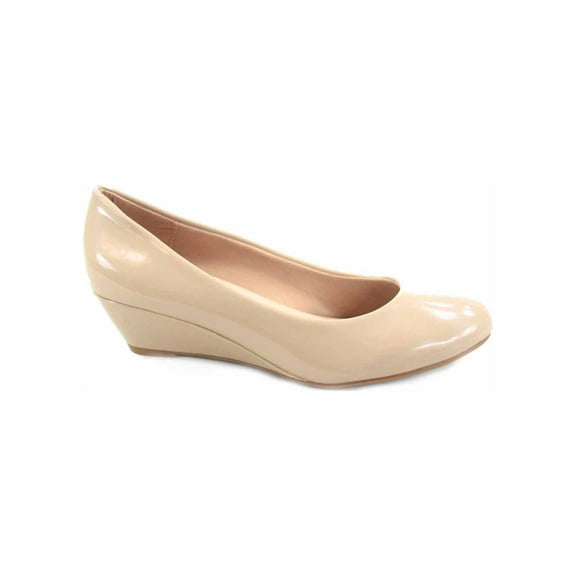 Forever Link Women's Casual & Dress Shoes Slip On Low Wedge Heel Pump, Beige, 5.5