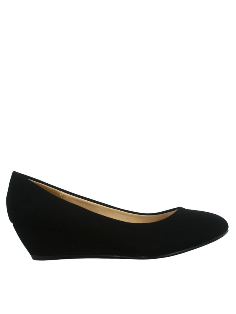 Fisher-8 Women's Slip On Patent Round Toe Low Wedge Heel Pump