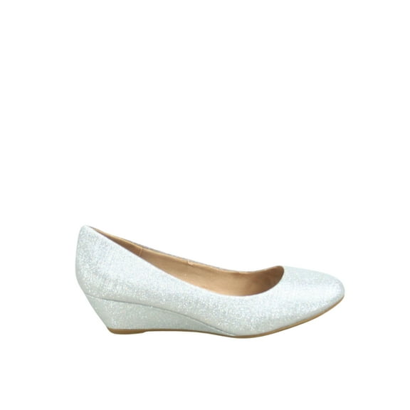 Forever Link; Women's Casual and Dress Shoes Slip On Low Wedge Heel Pump, Closed Toe Silver, 8.5