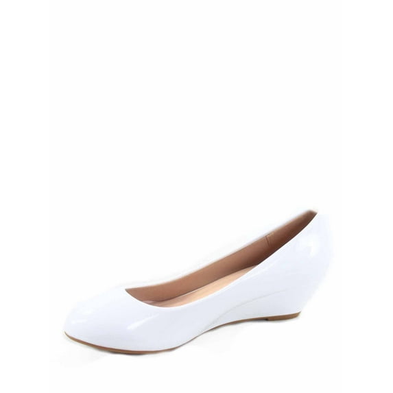 Forever Link Women's Casual Low Wedge Heel Pump & Dress Shoes,White, 8.5