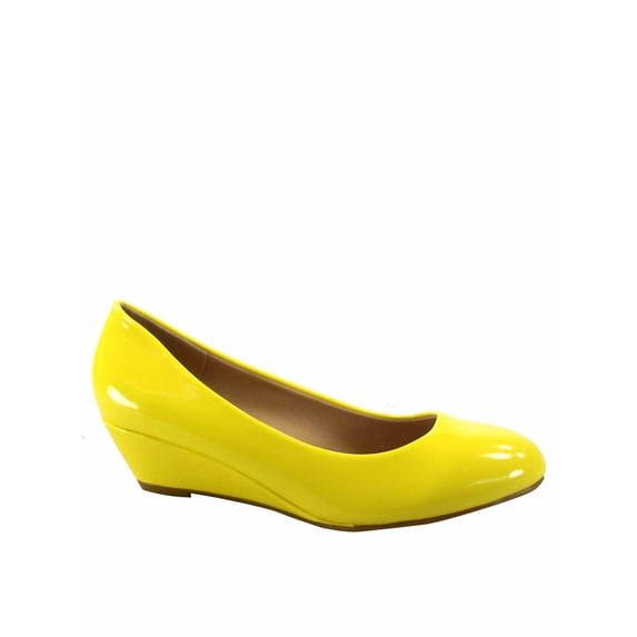 Fisher-8 Women's Slip On Patent Round Toe Low Wedge Heel Pump Shoes