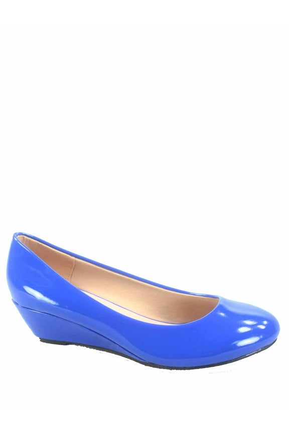 Fisher-8 Women's Slip On Patent Round Toe Low Wedge Heel Pump Shoes