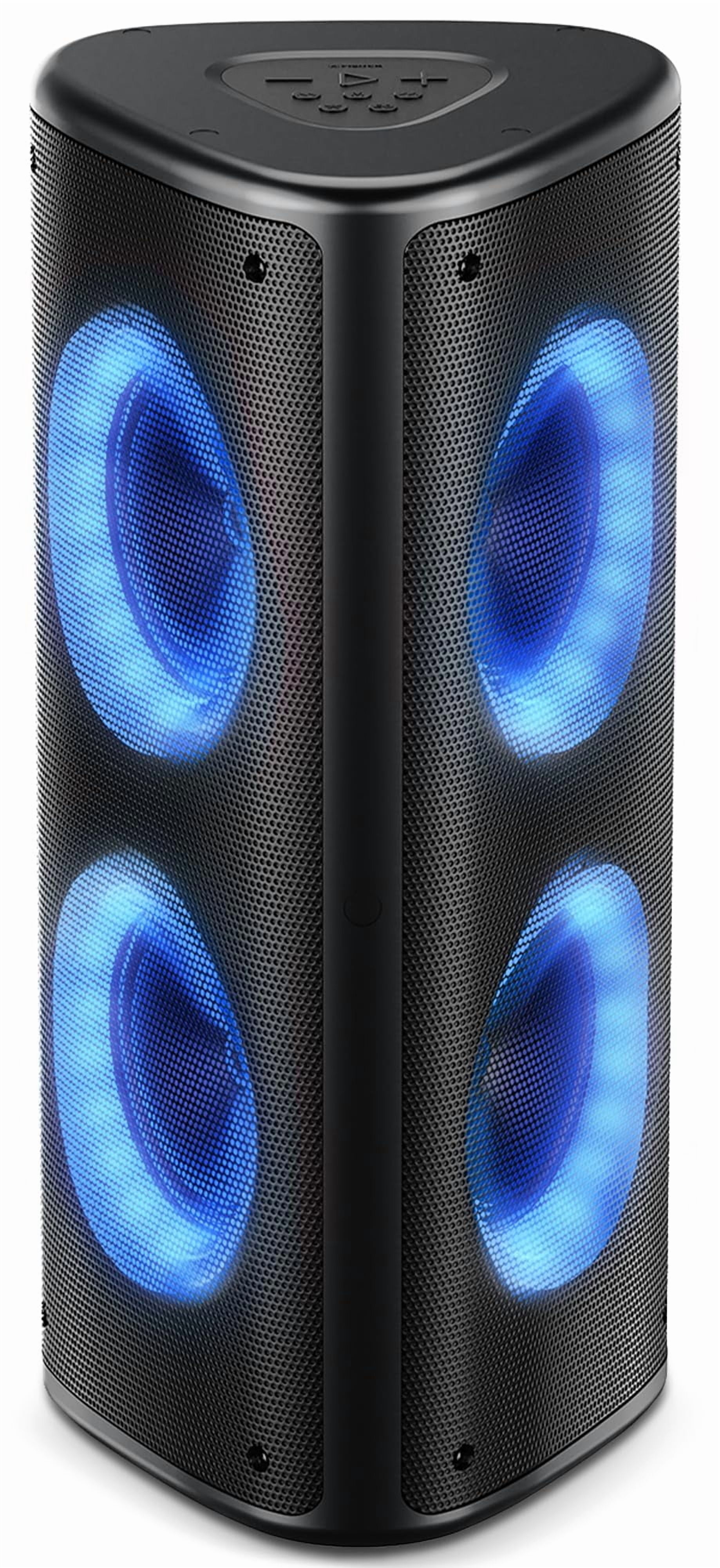 Fisher Bluetooth PA Speaker Stereo System -Karaoke Portable Wireless DJ, Quad Triangle 6.5" 80W Peak Power Speaker, Loud HD Sound & LED Lights, Rechargeable, TWS, USB, FM Radio,Indoor & Outdoor Party