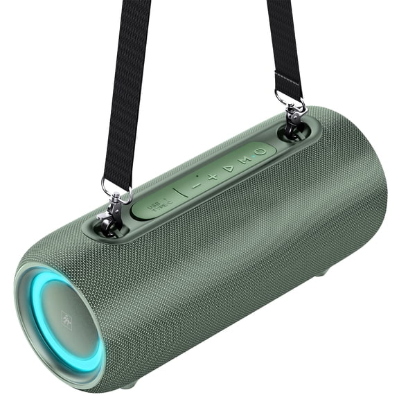 Fisher Bluetooth Wireless Portable Speaker 26W PEAK Power Boombox w HD Sound & Lights, IPX5 Water Resistant, Strap Handle, 7H Playtime, TWS Pairing, BT 5.3, Built-in Mic and Hands-Free Calling
