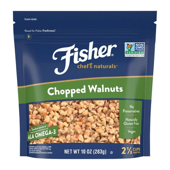 Fisher Chef's Naturals Chopped Walnuts 10 oz. Stand Up Bag