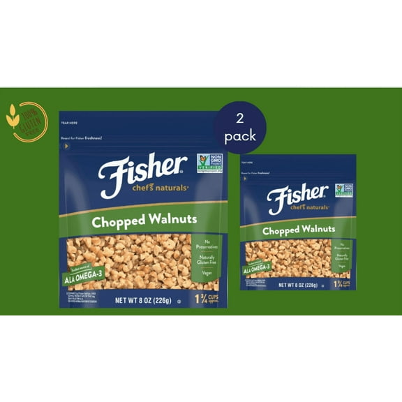 Fisher Chef's Naturals Chopped Walnuts, Gluten Free, No Preservatives, Non-GMO, 8 oz Bag, 2 Pack