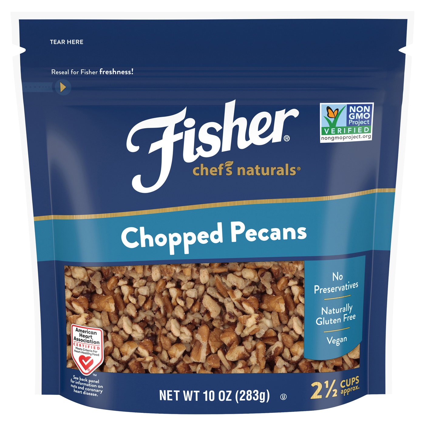 Fisher Chef's Naturals Gluten Free, No Preservatives, Non-GMO Chopped Pecans, 10 oz Bag - image 1 of 10