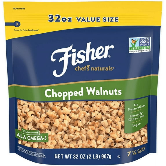 Fisher Chef's Naturals Gluten Free, No Preservatives, Non-GMO Chopped Walnuts, 32 oz Bag