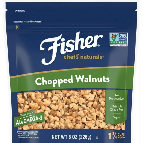 Fisher Chef's Naturals Gluten Free, No Preservatives, Non-GMO Chopped Walnuts, 8 oz Bag