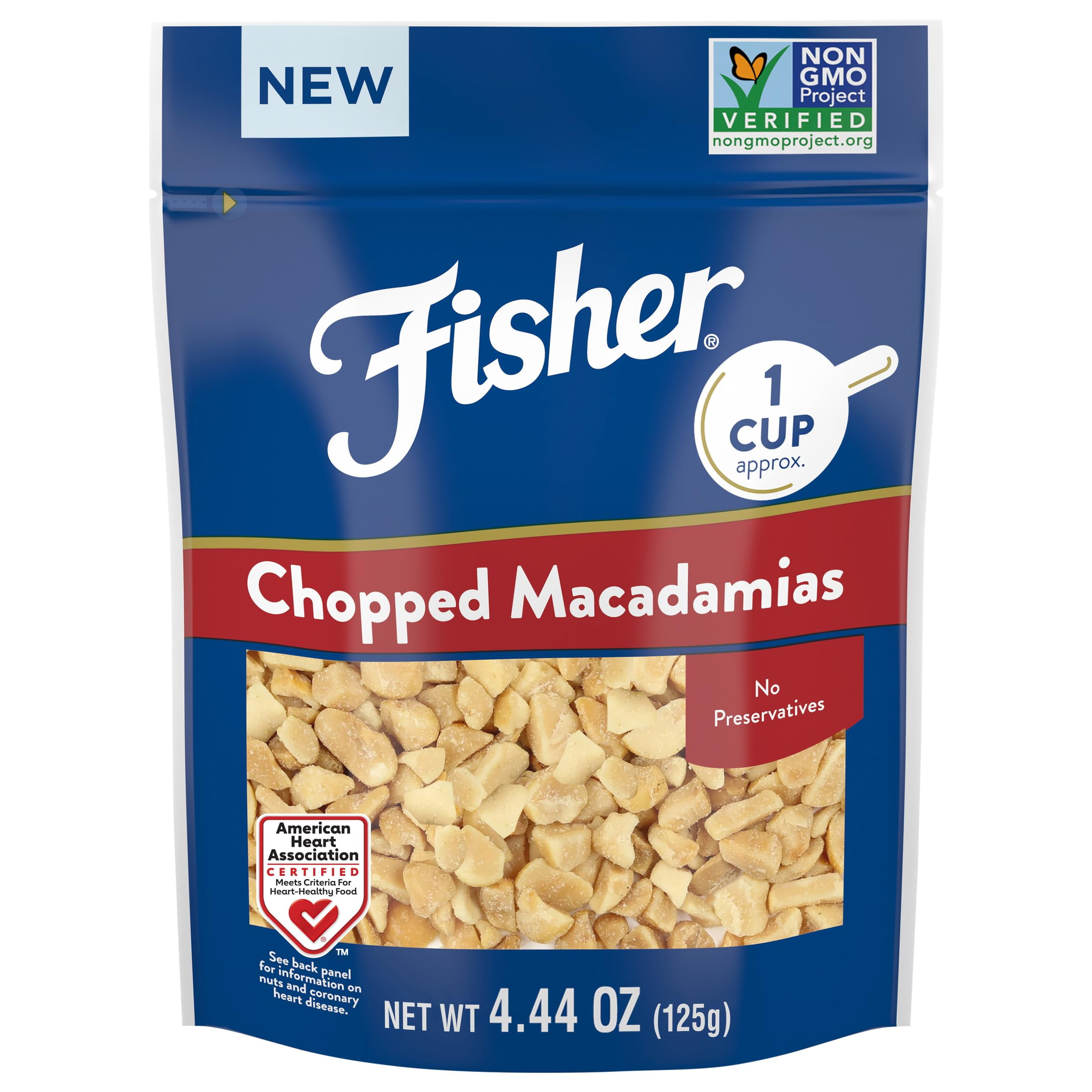Fisher Chopped Macadamia Nuts, 4.44 oz (Pack of 1) Raw Shelled Unsalted