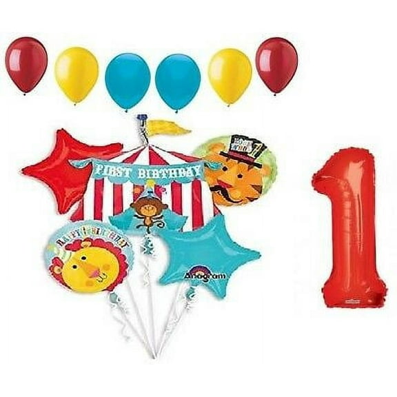 Fisher Circus Monkey Lion Tiger Tent 1st First Birthday Party 12 Balloons Set
