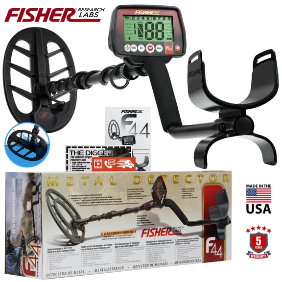 Fisher F44 Metal Detector with 11" DD Waterproof Search Coil and 5 Year Warranty