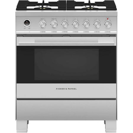 Fisher & Paykel - 3.6 Cu. Ft. Self-Cleaning Freestanding Dual Fuel Convection Range - Stainless steel/black glass