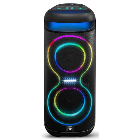 Fisher Portable Bluetooth Wireless Speaker System: Dual 6.5" Subwoofer 80W Peak Power w Loud HD Deep Bass Sound & LED Lights|Rechargeable|Karaoke & Remote, TWS Pairing, 2 USB Port, TF, AUX, FM Radio
