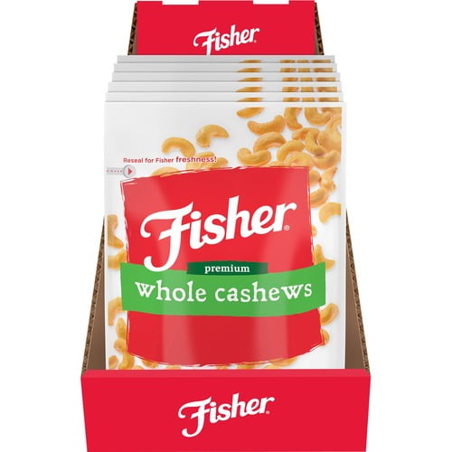 Fisher Premium Whole Cashews - No Artificial Color, No Artificial Flavor - Sea Salt - 1 Serving Bag - 5 oz - 6 / Carton Fisher Premium Whole Cashews - No Artificial Color, No Artificial Flavor - Sea Salt - 1 Serving Bag - 5 oz - 6 / Carton