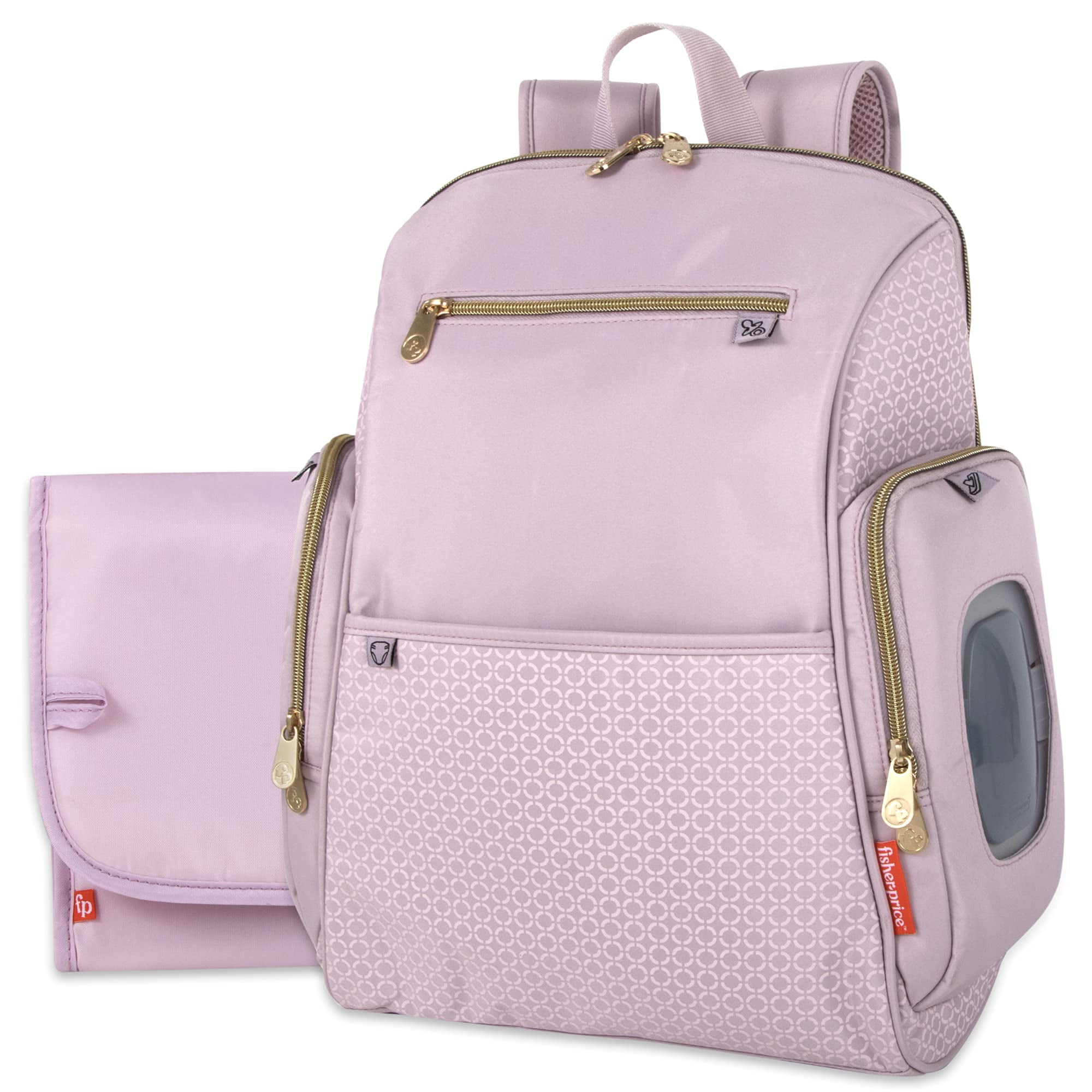 Fisher Price 15 L 3 Piece Fastfinder Gemma Fashion Diaper Bag Backpack with Matching Changing Pad Insulated Bottle Pocket and Baby Wipes Dispenser