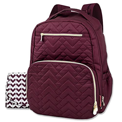 Fisher-Price 17”L Signature Morgan Quilted Multi-Pocket Diaper Bag Backpack  with Matching Changing Pad, Insulated Bottle Pocket, Tablet Pocket and  Stroller Straps in Burgundy 