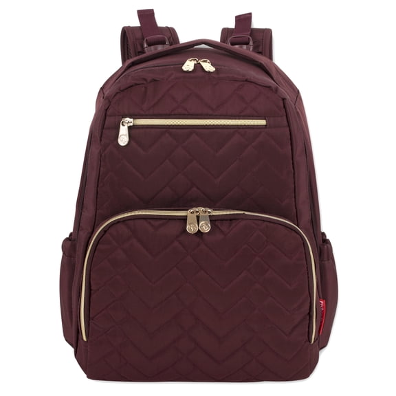 Fisher-Price 17”L Signature Morgan Quilted Multi-Pocket Diaper Bag Backpack with Matching Changing Pad, Insulated Bottle Pocket, Tablet Pocket and Stroller Straps in Burgundy