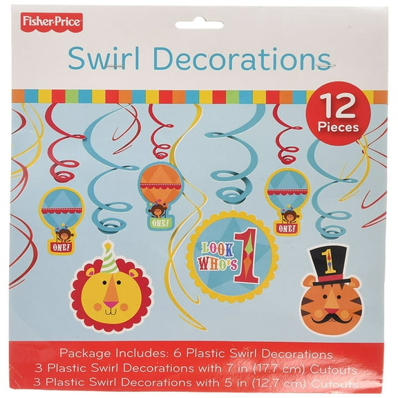 Fisher Price 1st Birthday Circus Hanging Swirl Decorations (12pc)