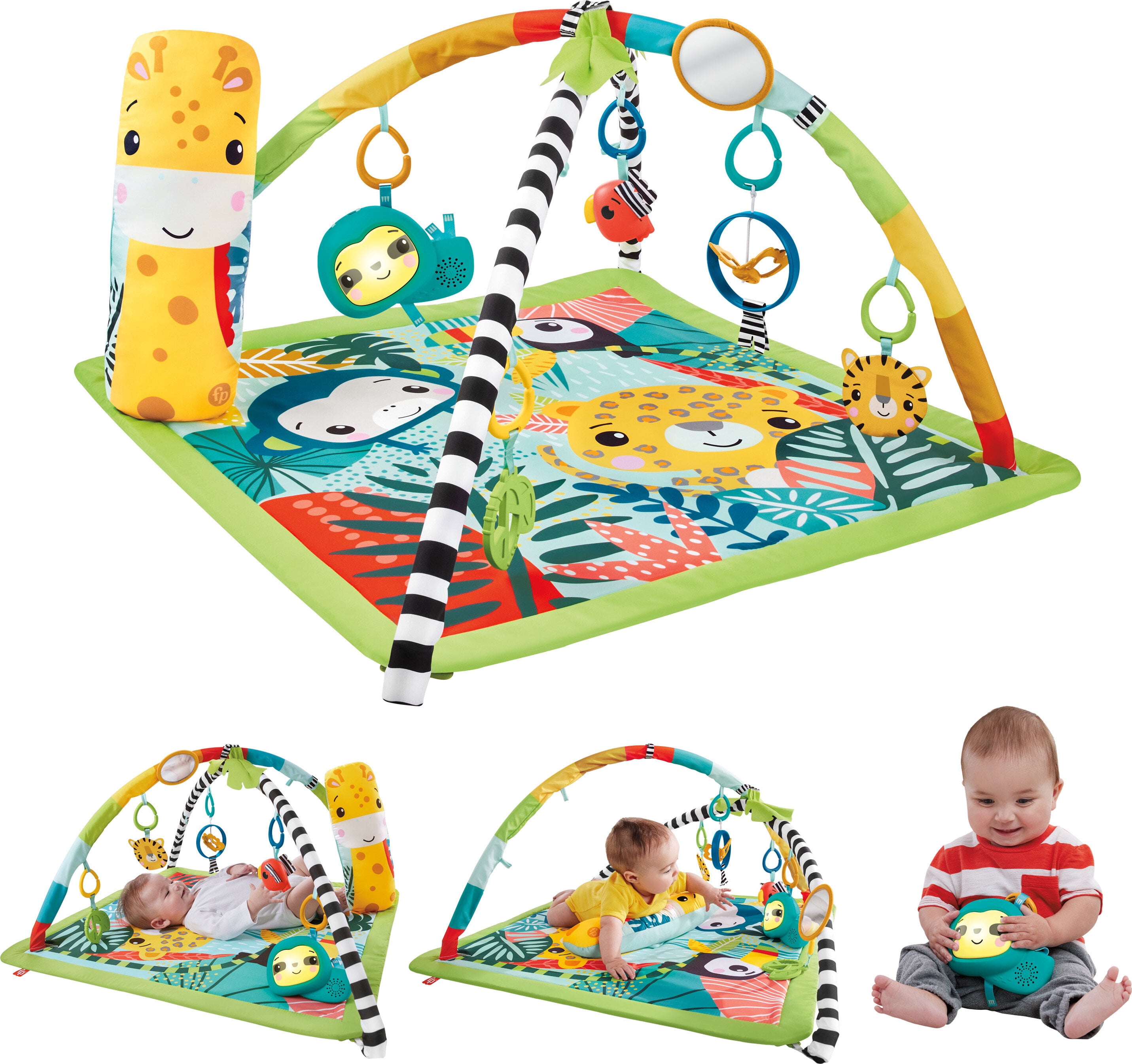 Fisher Price 3 in 1 Rainforest Sensory Gym Tummy Wedge with 6