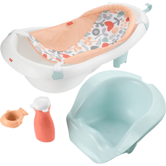 Fisher-Price 4-in-1 Sling 'n Seat, Baby Bath Tub for Newborn to Toddler, Summer Blossoms, New, Plastic
