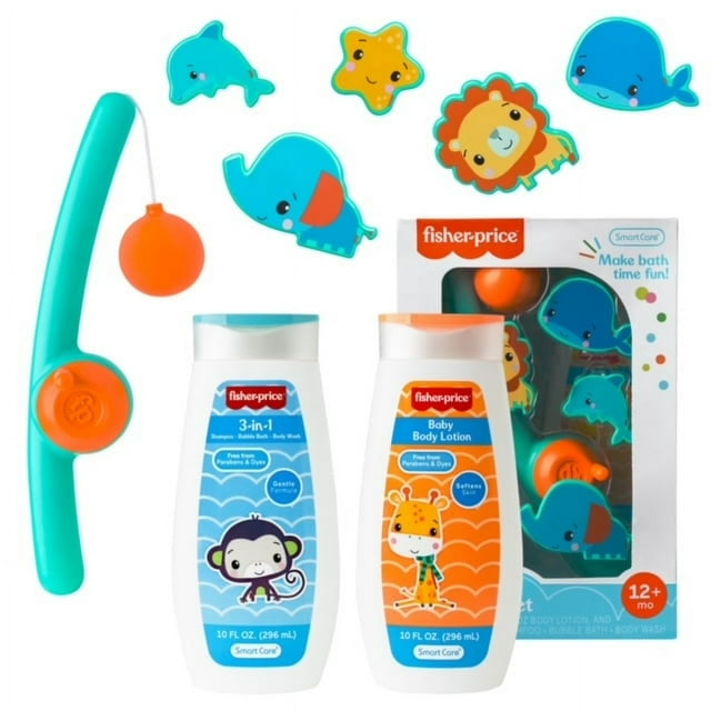 FisherPrice 8Piece Fishing Baby Bath Toy with Baby Soap and Lotion, 12+ Months