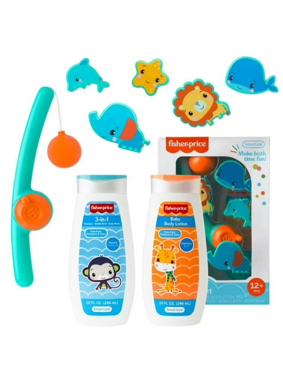Fisher-Price 8-Piece Fishing Baby Bath Toy with Baby Soap and Lotion, 12+ Months