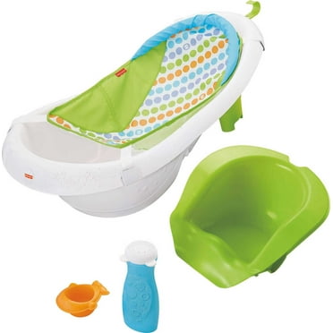 Fisher-Price Baby Bath Tub, 4-in-1 Newborn to Toddler Tub with Bath Toys, Green, Unisex, Plastic