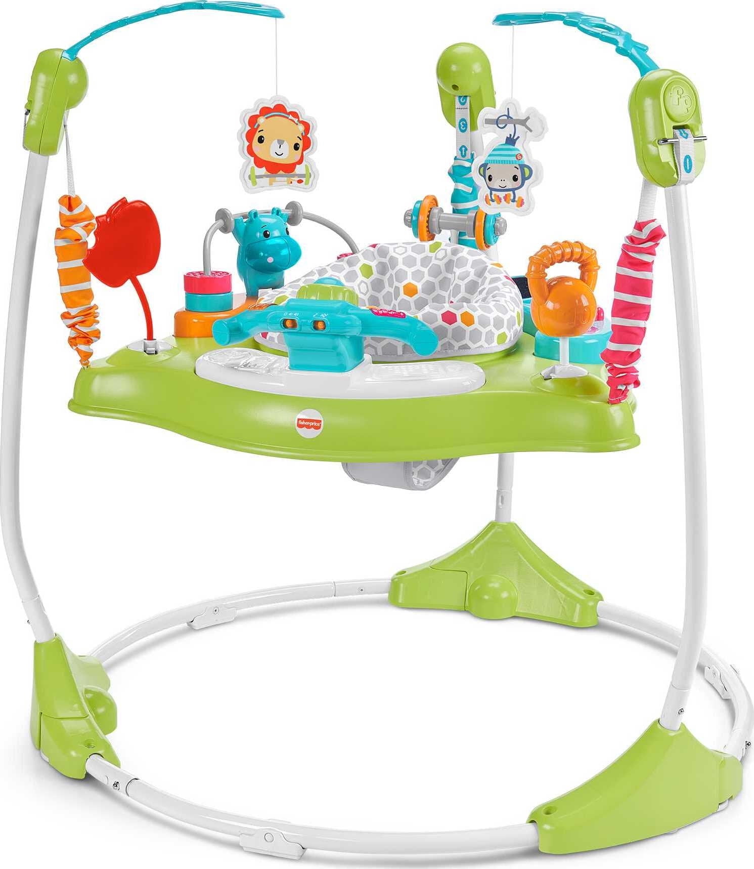 Fisher-Price Baby Bouncer Fitness Fun Folding Jumperoo Activity Center with  Lights & Music
