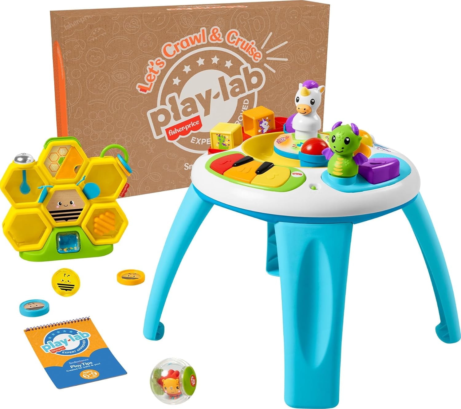 Fisher-Price Baby Play Kit Lets Crawl & Cruise Gift Set, Activity Table, Hive Toy, Lion Rattle
